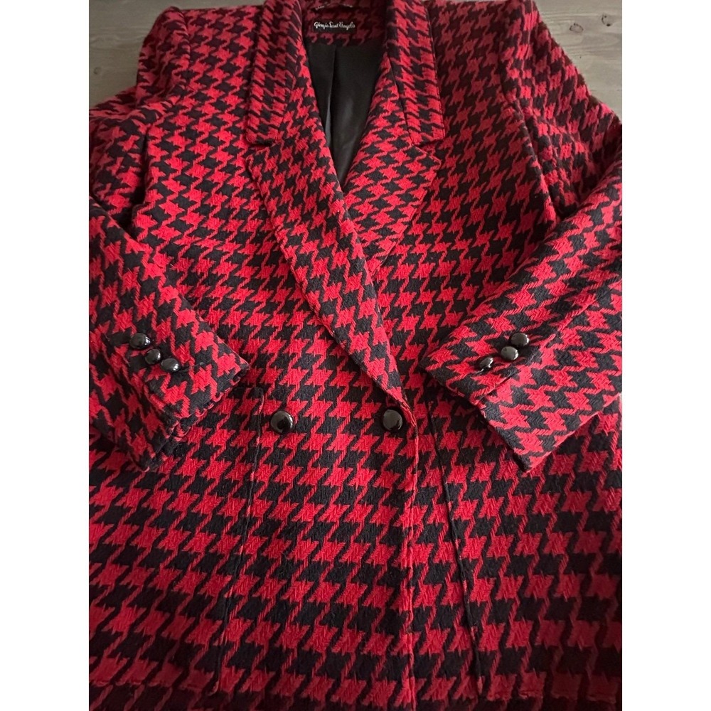 Vintage Giorgio Sant Angelo Wool Red Black Houndstooth Blazer Womens Size 8 - Picture 5 of 11